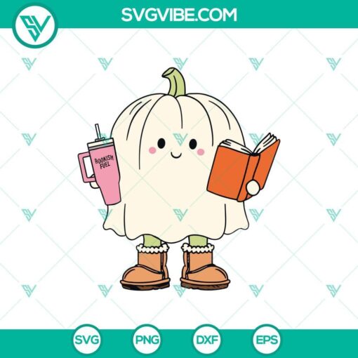 cute bookish pumpkin ghost svg bookworm halloween character svg halloween svg png cricut mockup