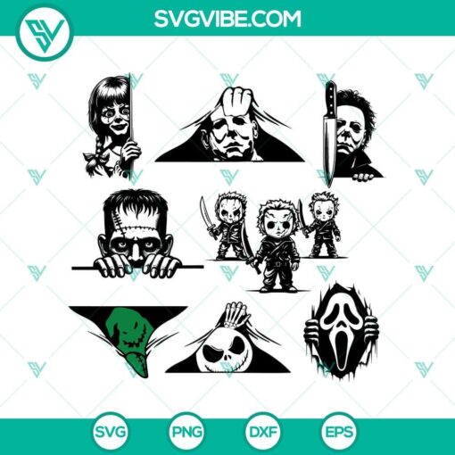 Halloween Characters Peeking Out SVG, Horrors Halloween SVG, Jack Skellington Michael Myers SVG Cricut