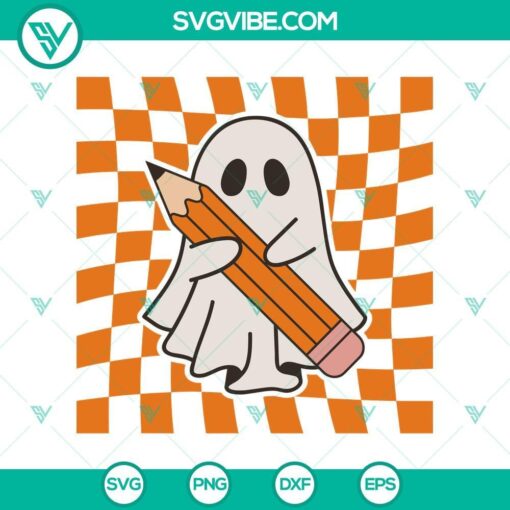 halloween ghost teacher svg ghost with pencil svg teacher halloween svg mockup