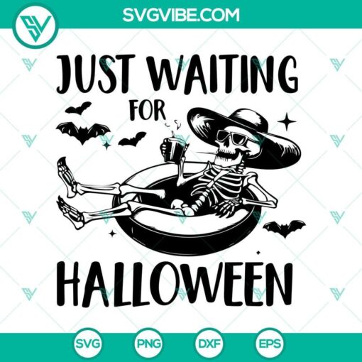 just waiting for halloween skeleton drinking svg skeleton halloween swimming svg funny halloween svg png cricut mockup