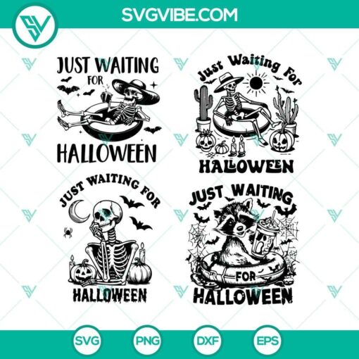 just waiting for halloween svg bundle raccoon halloween svg skeleton halloween svg png cricut mockup