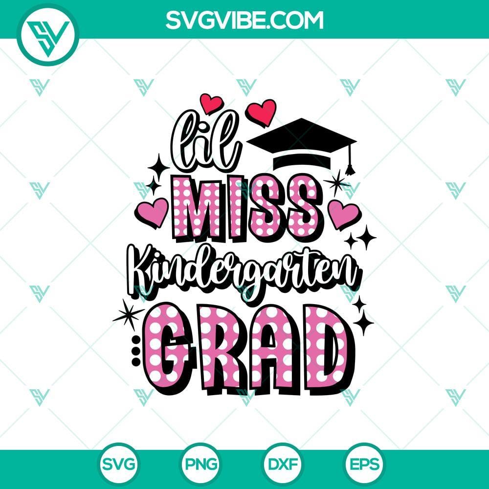 Lil Miss Kindergarten Grad SVG, Kindergarten SVG, Back To School SVG Cricut Lil Miss Kindergarten Grad SVG perfect for Cricut, featuring cute and colorful design for Back To School projects.