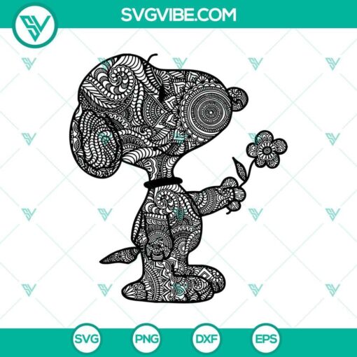 mandala snoopy with flower svg zentange snoopy svg peanut svg png cricut mockup