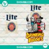 Jason Voorhees and Freddy Krueger drink buddies design with Miller Lite beer, horror sublimation PNG for digital use.