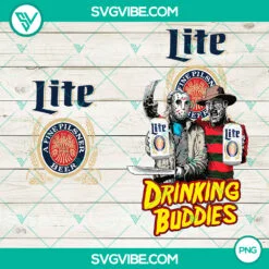 Jason Voorhees And Freddy Krueger Drink Buddies Miller Lite Beer PNG, Drink Buddies Horror Sublimation PNG