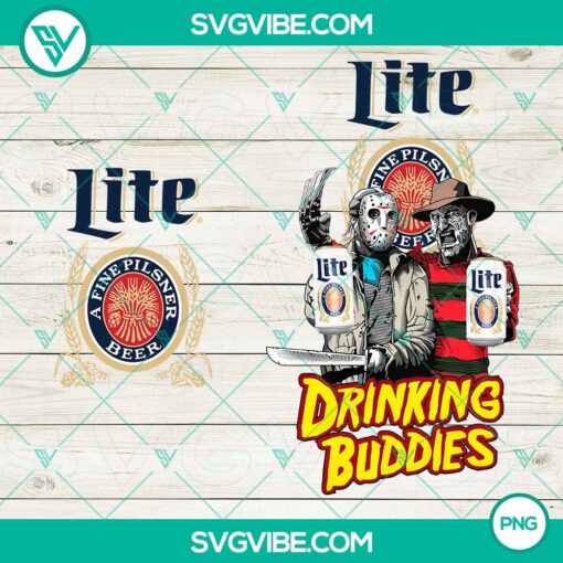 Jason Voorhees And Freddy Krueger Drink Buddies Miller Lite Beer PNG, Drink Buddies Horror Sublimation PNG