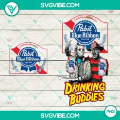 Jason Voorhees And Freddy Krueger Drink Buddies Pabst Blue Ribbon PNG, Drink Buddies Horror Sublimation PNG