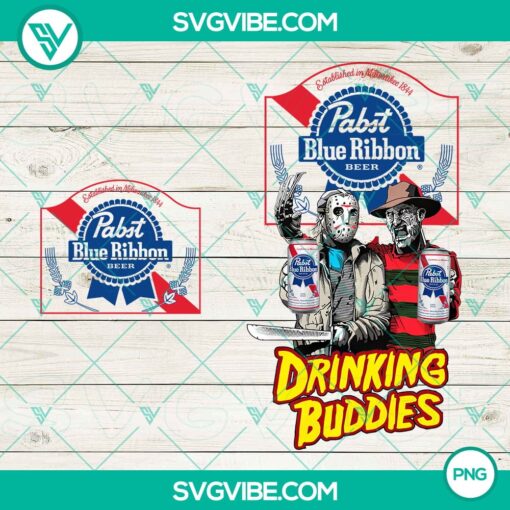 Jason Voorhees And Freddy Krueger Drink Buddies Pabst Blue Ribbon PNG, Drink Buddies Horror Sublimation PNG