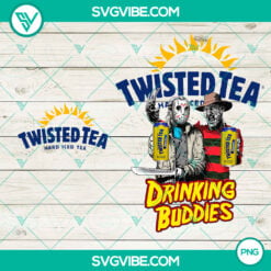 Jason Voorhees And Freddy Krueger Drink Twisted Tee PNG, Drink Buddies Horror Sublimation PNG