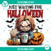 Chucky horror character design on Halloween coffee cup, PNG format for digital products.