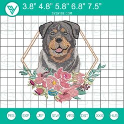 Animals Embroidery Designs, Embroidery Designs, Flower Rottweiller Dog 4