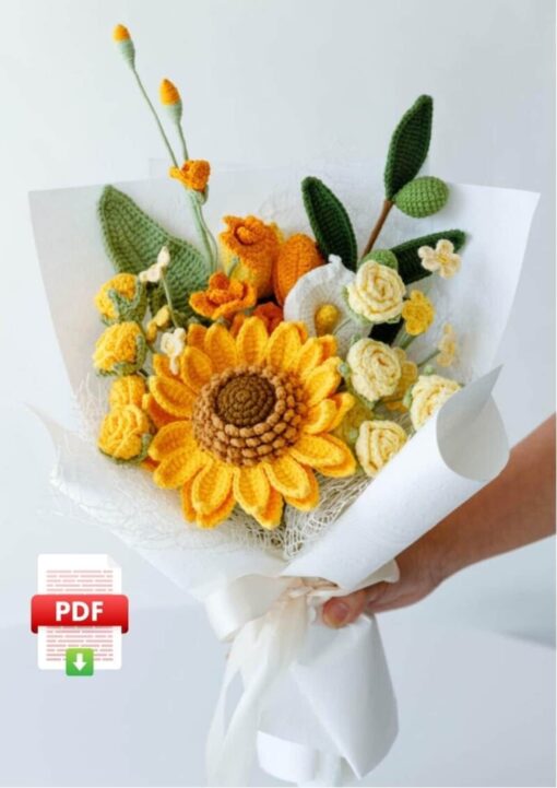 Sunflower and Rose Arrangement – PDF Pattern with Video Tutorial