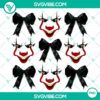 Halloween-themed coquette bow with horror movie characters and pennywise design in PNG format. Ideal for spooky Halloween projects.