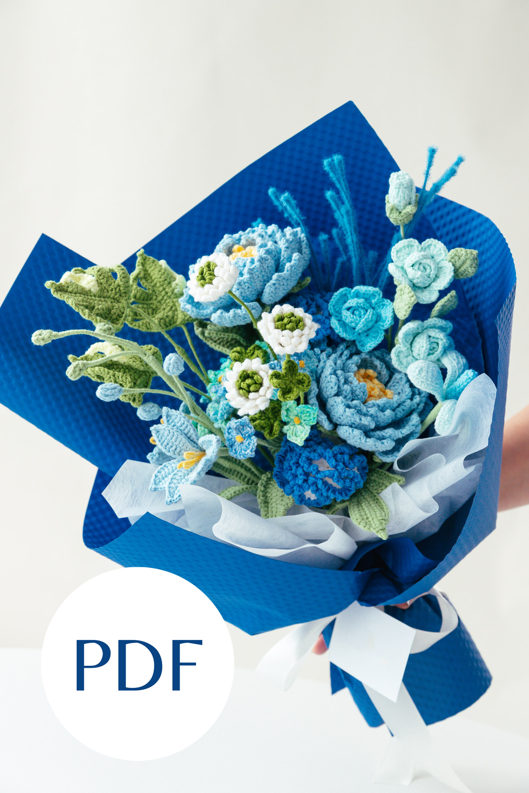 311products-120 Blue Peony and Carnation Bouquet PDF pattern 1