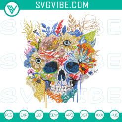 Detailed premium embroidery design of a sugar skull in 3 sizes, ideal for Halloween decorations and craft projects.
