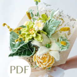 Green couture rose tilia bouquet PDF pattern for crafting and sewing enthusiasts.