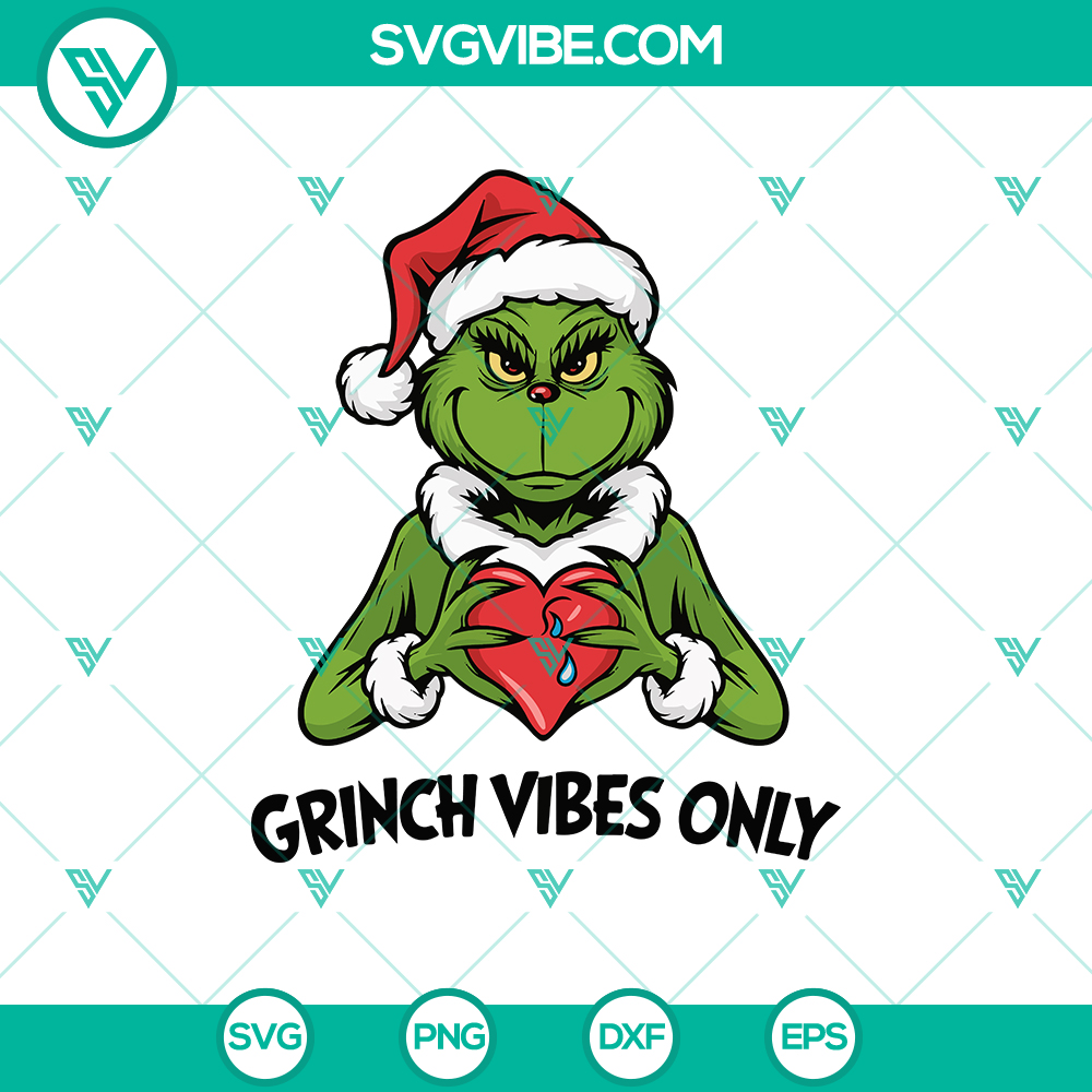 Grinch Vibes Only Merry Christmas SVG – Funny Holiday Design in DXF, EPS, PNG Grinch Merry Christmas SVG with funny holiday design in DXF, EPS, PNG format for crafting projects.