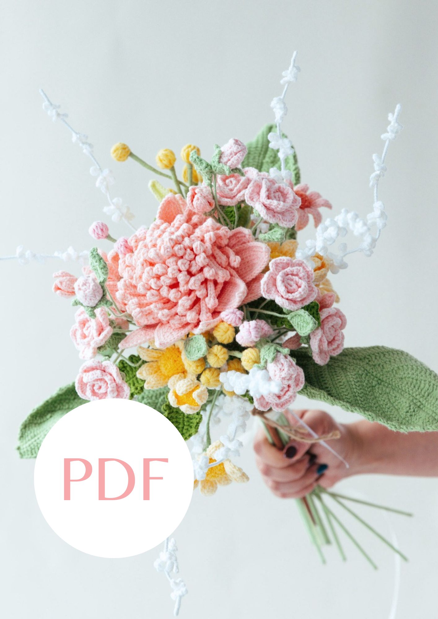 Main Pink Protea Cynaroides wedding bouquet PDF pattern for DIY floral arrangements.