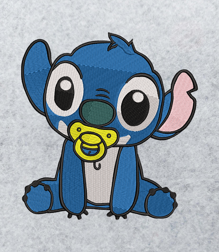 Mockup EMB Baby Stitch embroidery design with pacifier, ideal for various projects. Digital file for crafting.