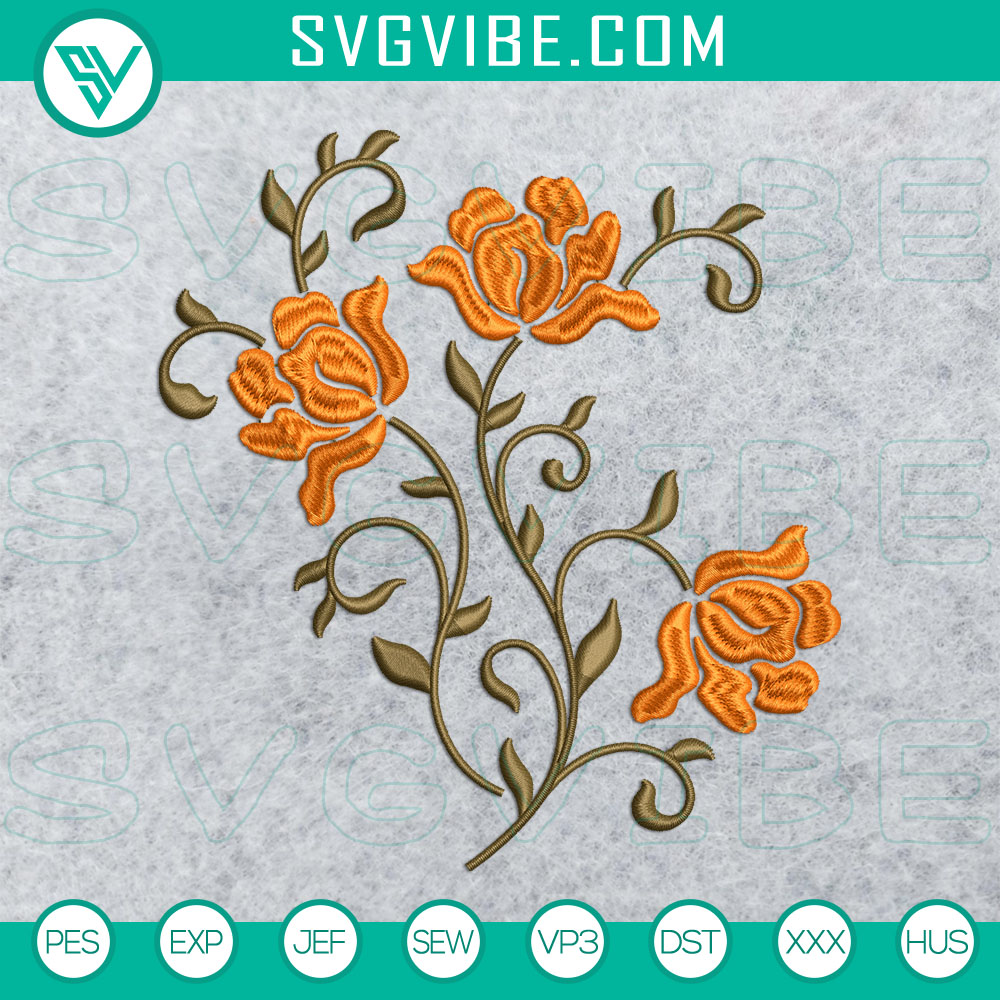 Mockup EMB Elegant floral machine embroidery design with pretty pattern flowers in 2 sizes. Digital stitch file for instant download.