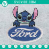 Stitch and Ford logo embroidery design in multiple sizes for instant download.