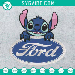 Stitch and Ford logo embroidery design in multiple sizes for instant download.