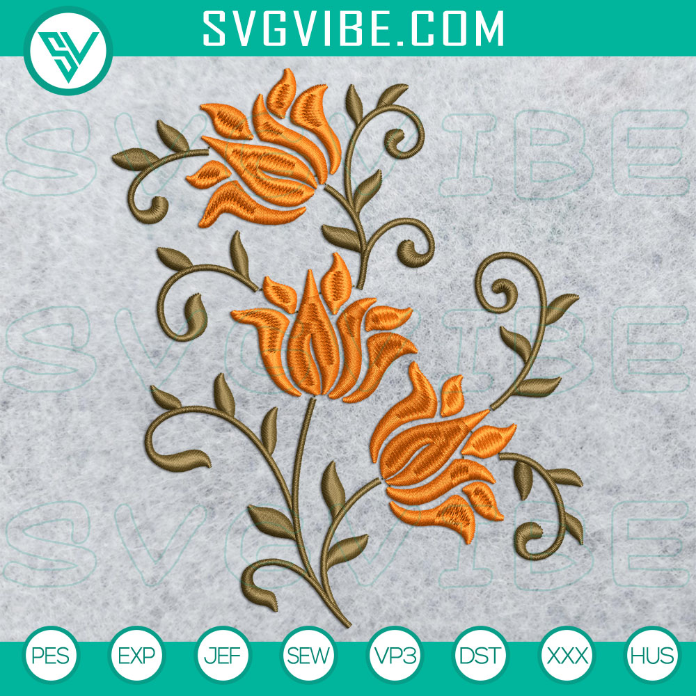 Mockup EMB Machine embroidery design with elegant floral pattern "Pretty Pattern Flowers 3", available in 2 sizes. Instant download file.