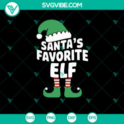 Funny Santa hat with text "Santa's Favorite ELF Merry Christmas" in DXF, EPS, PNG formats - Festive holiday SVG design.