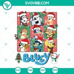 Bluey Family with Santa Hat Christmas SVG | Cartoons Holiday Fun Cut Files