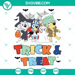 Bluey and friends Halloween SVG with cute cartoon characters, perfect for trick or treat projects.