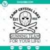 Camp Crystal Lake Est 1935 Running Team SVG featuring Halloween, horror themed design. Perfect for spooky projects.