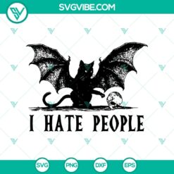 Cat Bat Skulls I Hate People SVG for Halloween decoration, featuring spooky design with a message.
