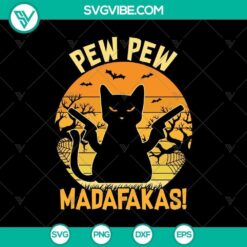 Cat Pew Pew Madafakas Halloween SVG with horror and scary Halloween theme, great for spooky season crafts and projects.