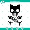 Cat skeleton silhouette design in SVG format for Halloween decoration, featuring spooky details for October 31 celebrations.