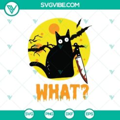 Murderous black cat wielding knife SVG for Halloween, horror, and scary themed designs.