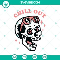 Halloween, Skull SVG, SVG Files, Chill Out Skull Funny Skull Pink Glasses Smile 12