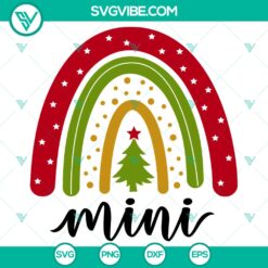 Boho rainbow Christmas SVG with Merry Christmas message in mini size. Ideal for holiday crafting projects.