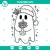 Christmas ghost iced coffee design in SVG, DXF, EPS, and PNG files for crafting.
