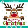 Christmas Reindeer SVG with peeping reindeer, Merry Christmas text - festive and cute holiday SVG design for Christmas.