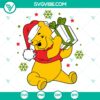 Christmas themed Winnie the Pooh SVG design from Disney, featuring a festive gift present. Perfect for holiday crafting projects.