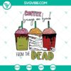 Spooky Halloween SVG design with the text "Coffee Brings Me Back From The Dead" on a horror-themed mug. Great for Halloween.