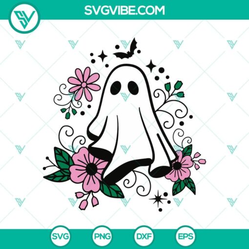 cute ghost with floral svg funny halloween svg ghost halloween svg