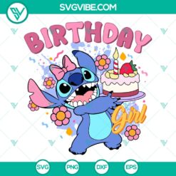 Cute Stitch Birthday Girl SVG with Disney-inspired design, perfect for birthday celebrations. Ideal for DIY projects and crafts.