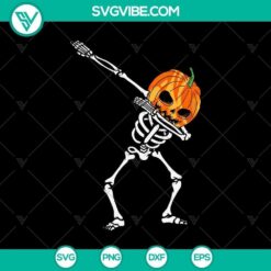 Dabbing Skeleton Pumpkin Halloween SVG with horror, scary, and Halloween elements for holiday decorations.