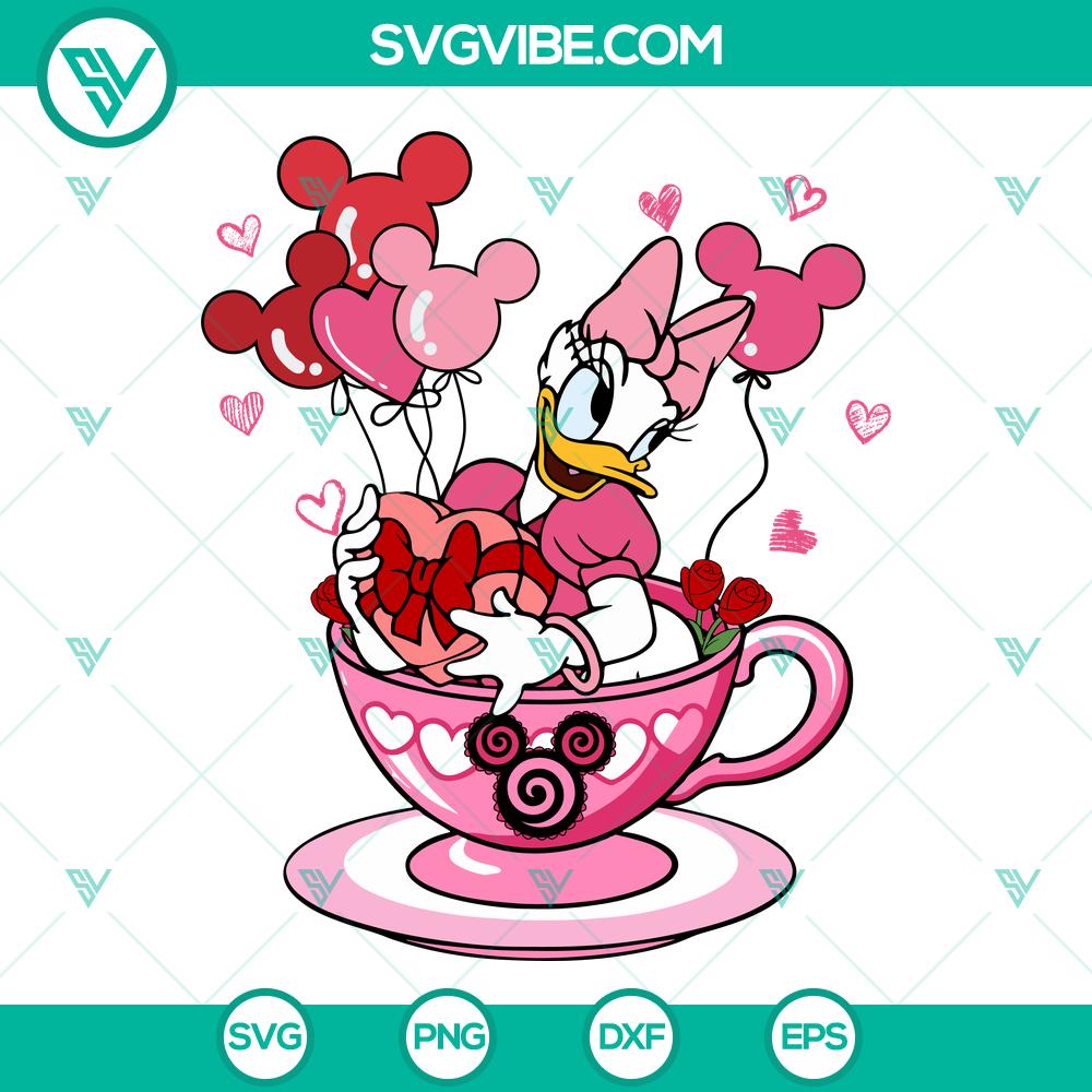 Disney Daisy Duck Valentine Balloon Tea Cup SVG | Cute Love Tea Party Cut Files Disney Daisy Duck Valentine Balloon Tea Cup SVG with cute love tea party cut files for Valentine's Day crafts and decorations.