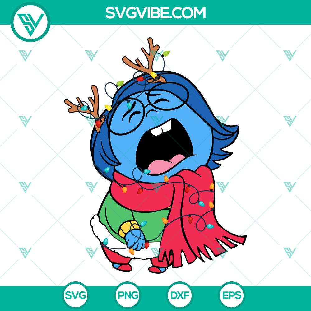 Disney Inside Out 2 Sadness Christmas SVG | Sad Holiday Pixar Cut Files Disney Inside Out 2 Sadness Christmas SVG, featuring Sadness from Pixar's Inside Out in a holiday theme. Perfect for crafting projects.