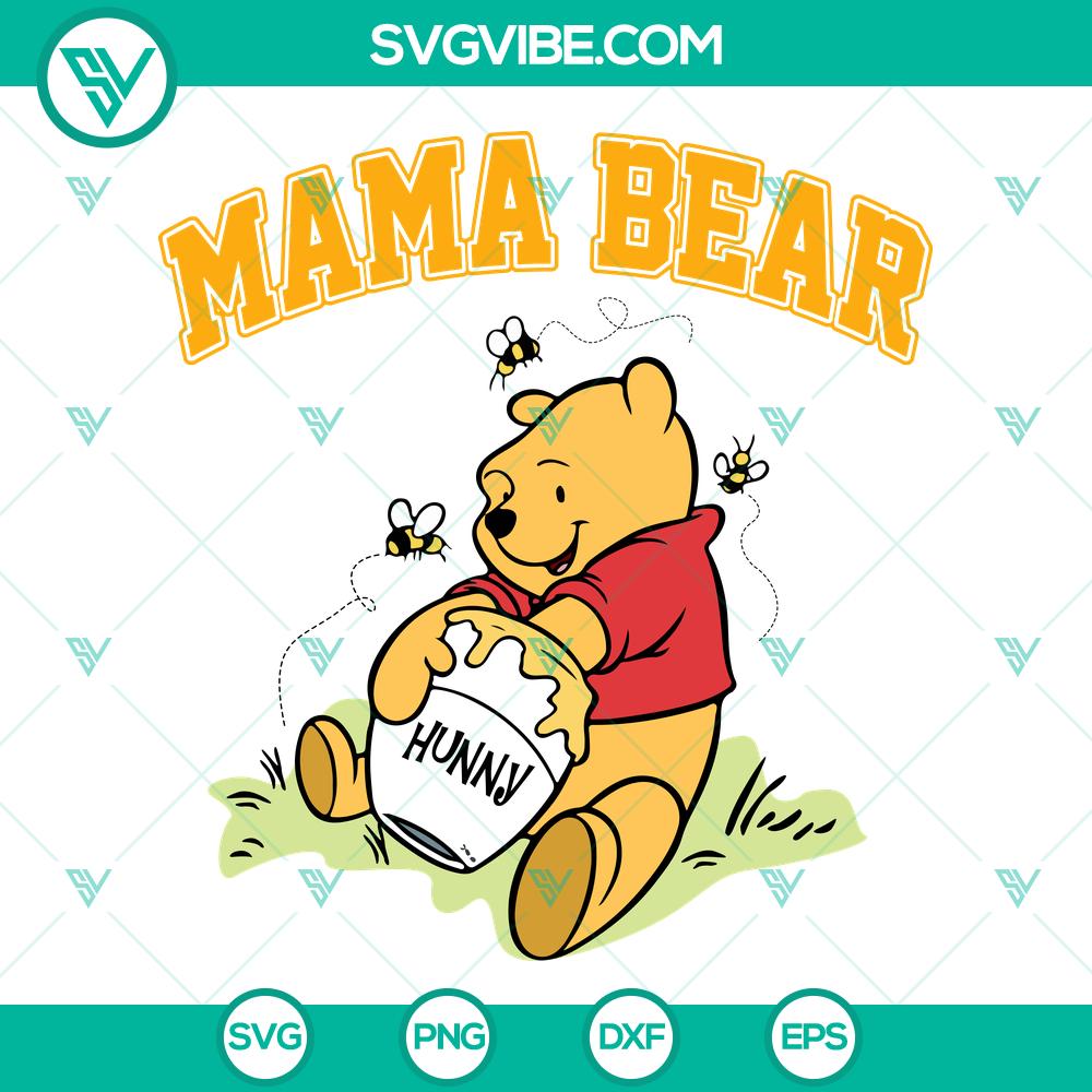Disney Pooh Mama Bear SVG | Mother’s Day Cut Files Disney Winnie the Pooh Mama Bear SVG design with cute bear holding hearts, perfect for Mother's Day crafting projects.