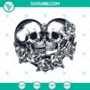 Double skull heart and skull floral horror design in a Halloween themed SVG illustration.