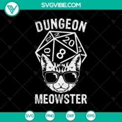 Dungeon Meowster SVG design featuring a cat in Halloween costume. Perfect for spooky crafting projects.