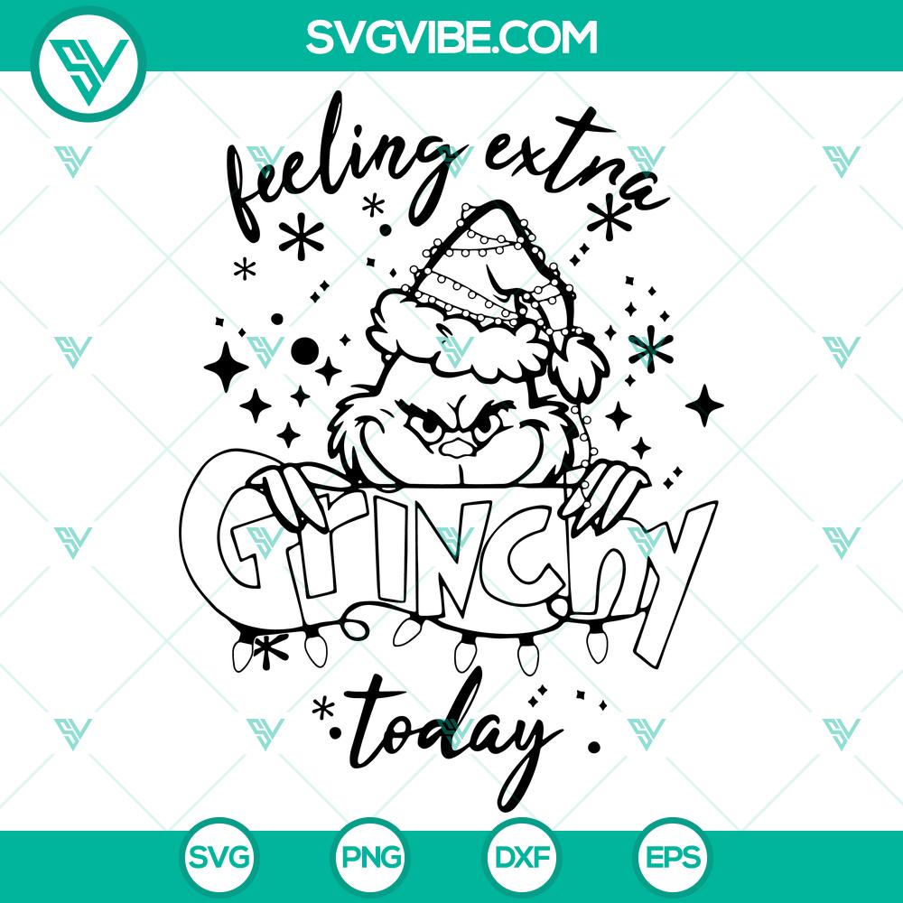 feeling-extra-grinchy-today-christmas-svg.jpg Grinch themed Christmas SVG design featuring "Feeling Extra Grinchy Today" text in red and green colors for holiday crafts and decorations.
